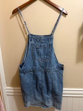 100% Cotton Denim Overall Dress - Light Blue